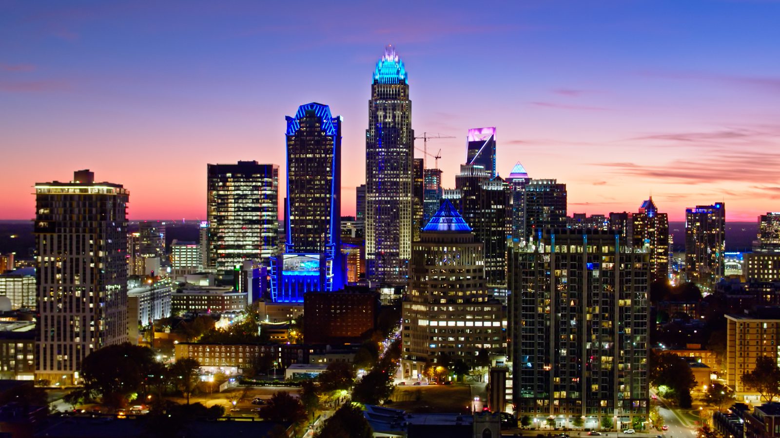 Colorful Evening in Charlotte, NC - Aerial